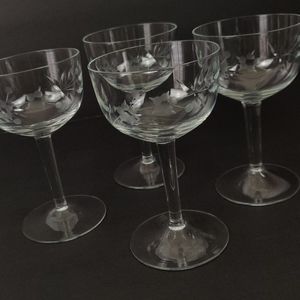 Vintage Floral Etched Coupe Glasses | Set of 4